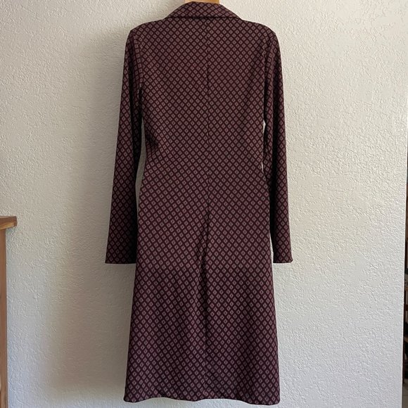 Vintage Y2K BCBG Sheath Shift Print Black Shirt Midi Dress MEDIUM Long Sleeve - Picture 2 of 7